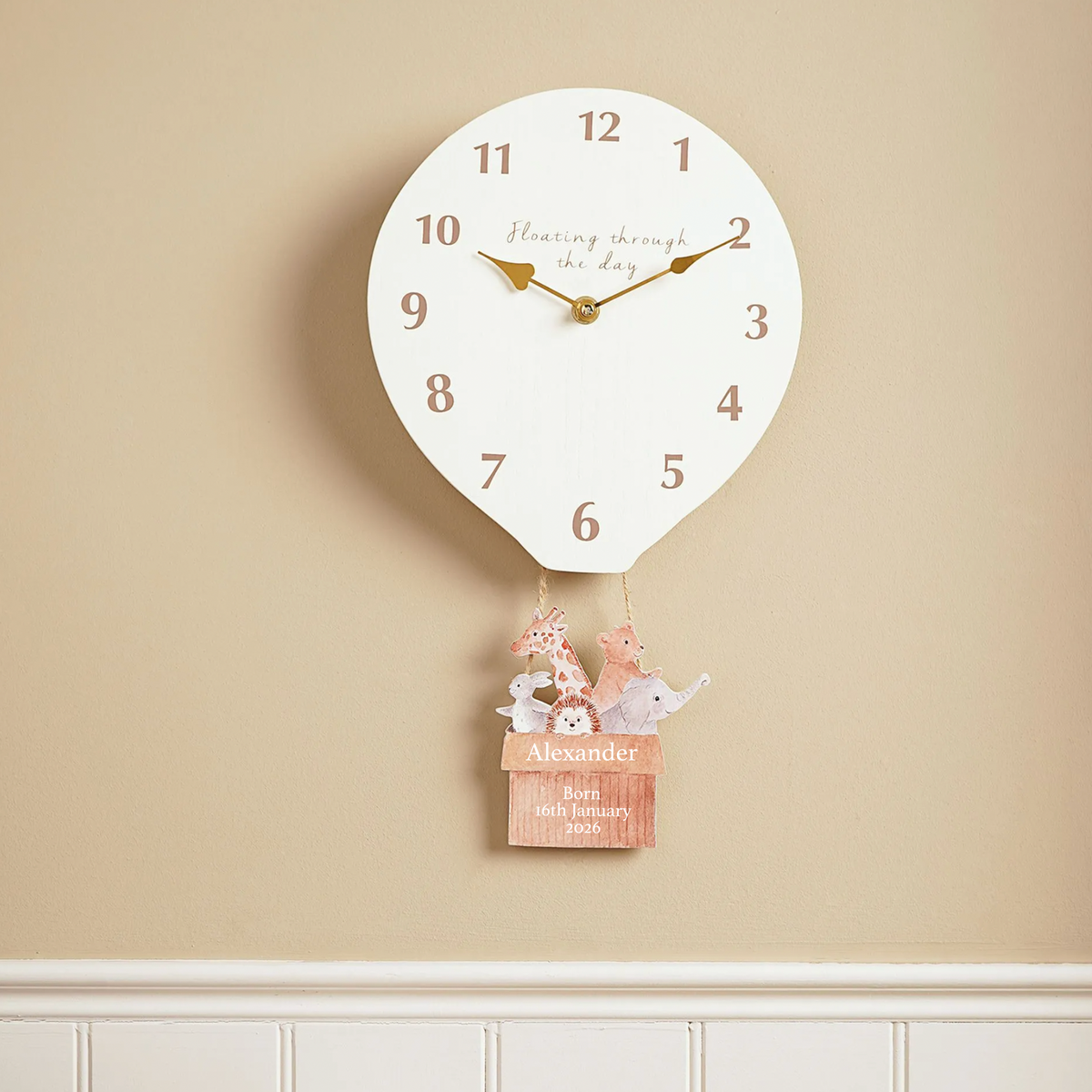 Personalised Nursery Hot Air Balloon Baby Wall Clock