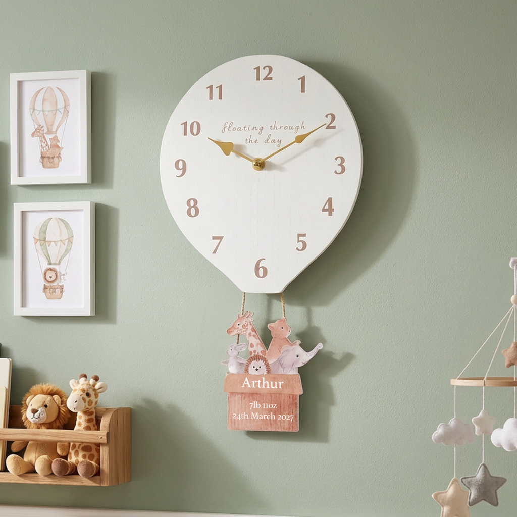 Personalised Nursery Hot Air Balloon Baby Wall Clock