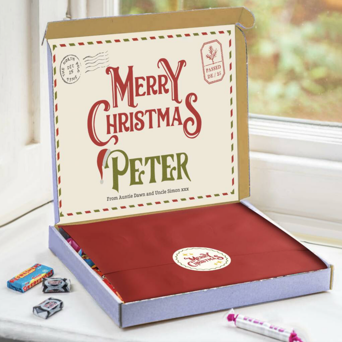 Personalised Christmas Sweet Hamper Retro Sweets Letterbox Gift Box