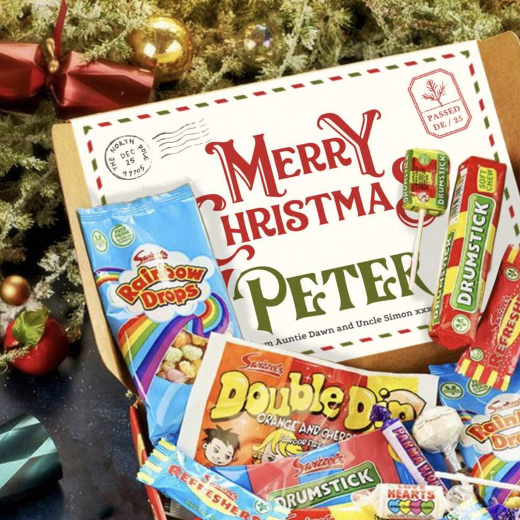 Personalised Christmas Sweet Hamper Retro Sweets Letterbox Gift Box