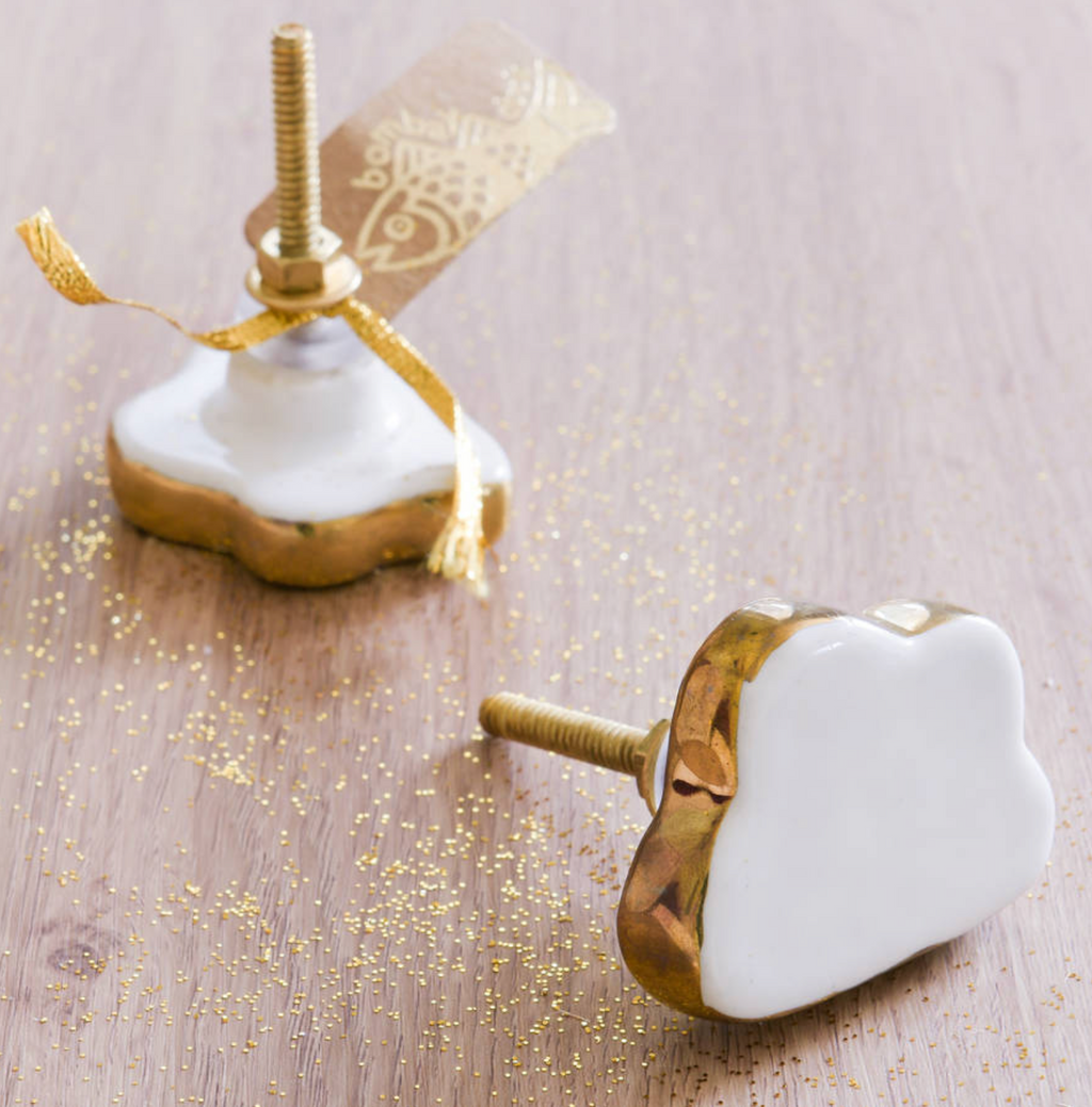 Cloud Shape Ceramic Door Knob with Gold Rim