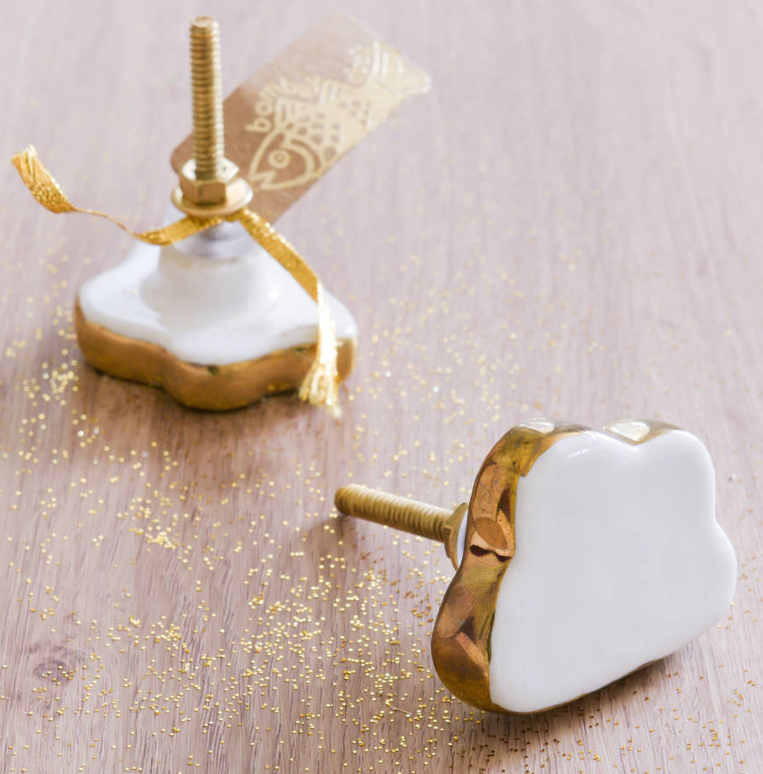 Cloud Shape Ceramic Door Knob with Gold Rim