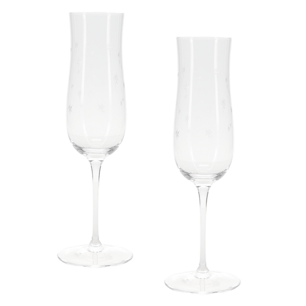Pair of Etched Star Champagne Gift Coupe Cocktail Glasses
