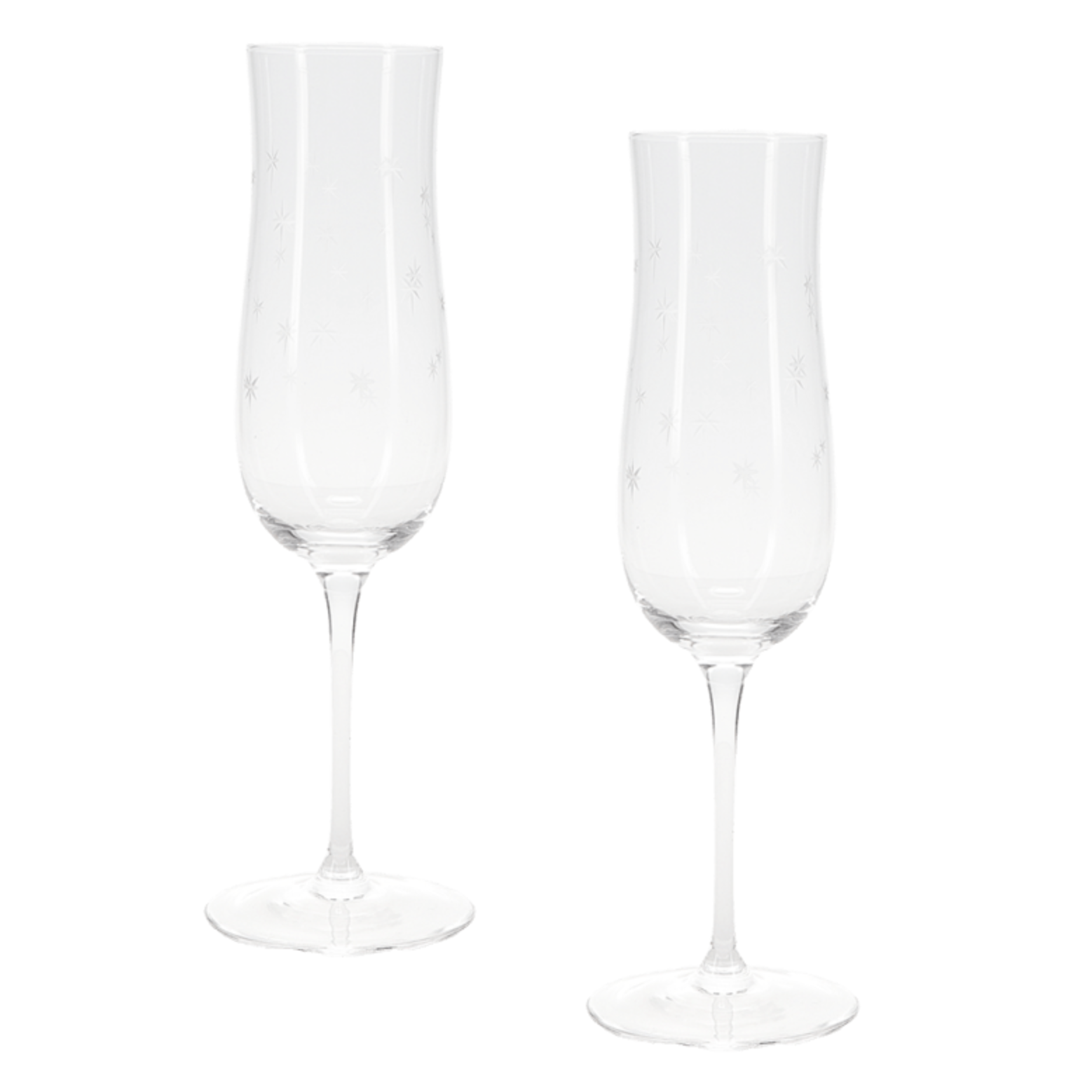 Pair of Etched Star Champagne Gift Coupe Cocktail Glasses