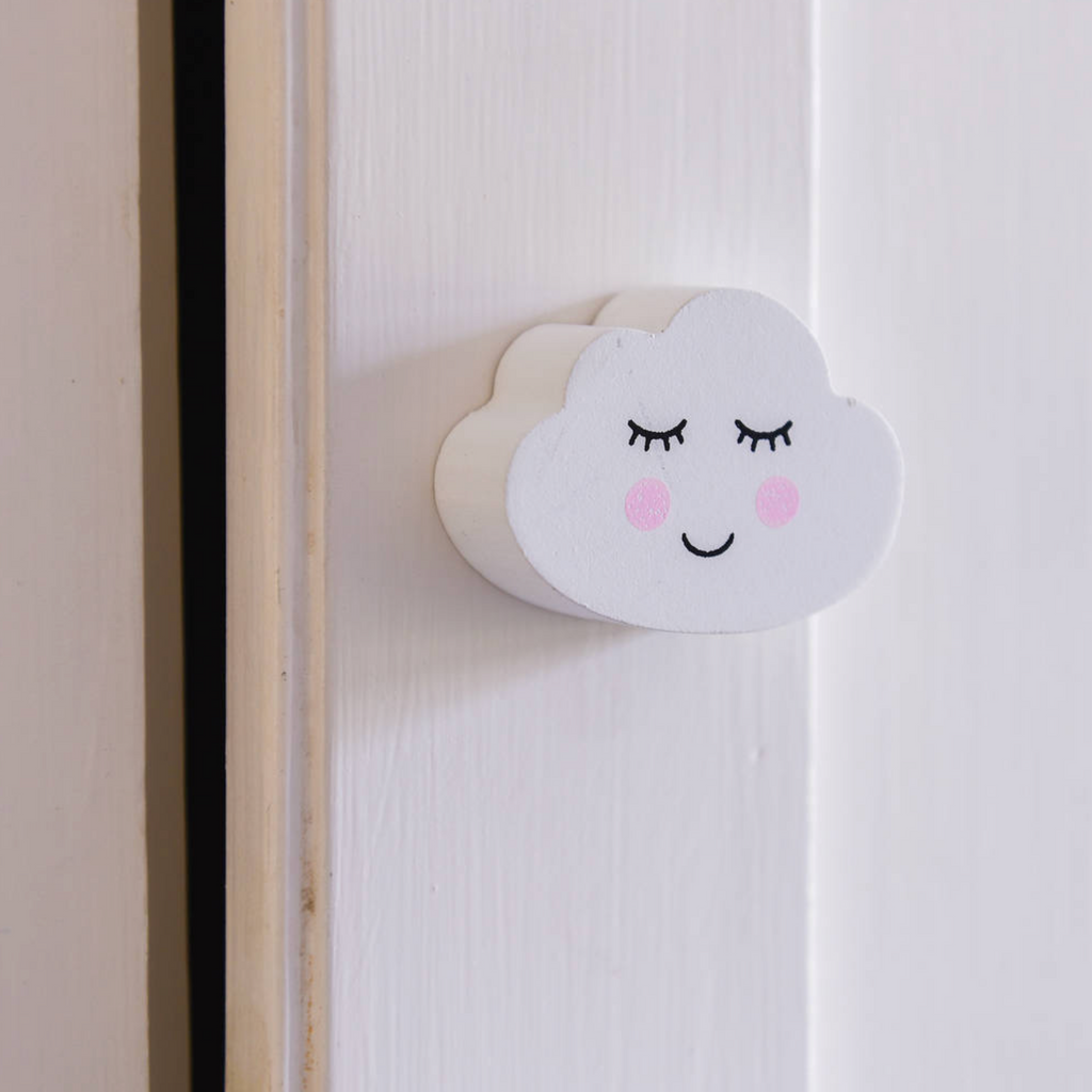 Happy Cloud Painted Wood Nursery Drawer Knob