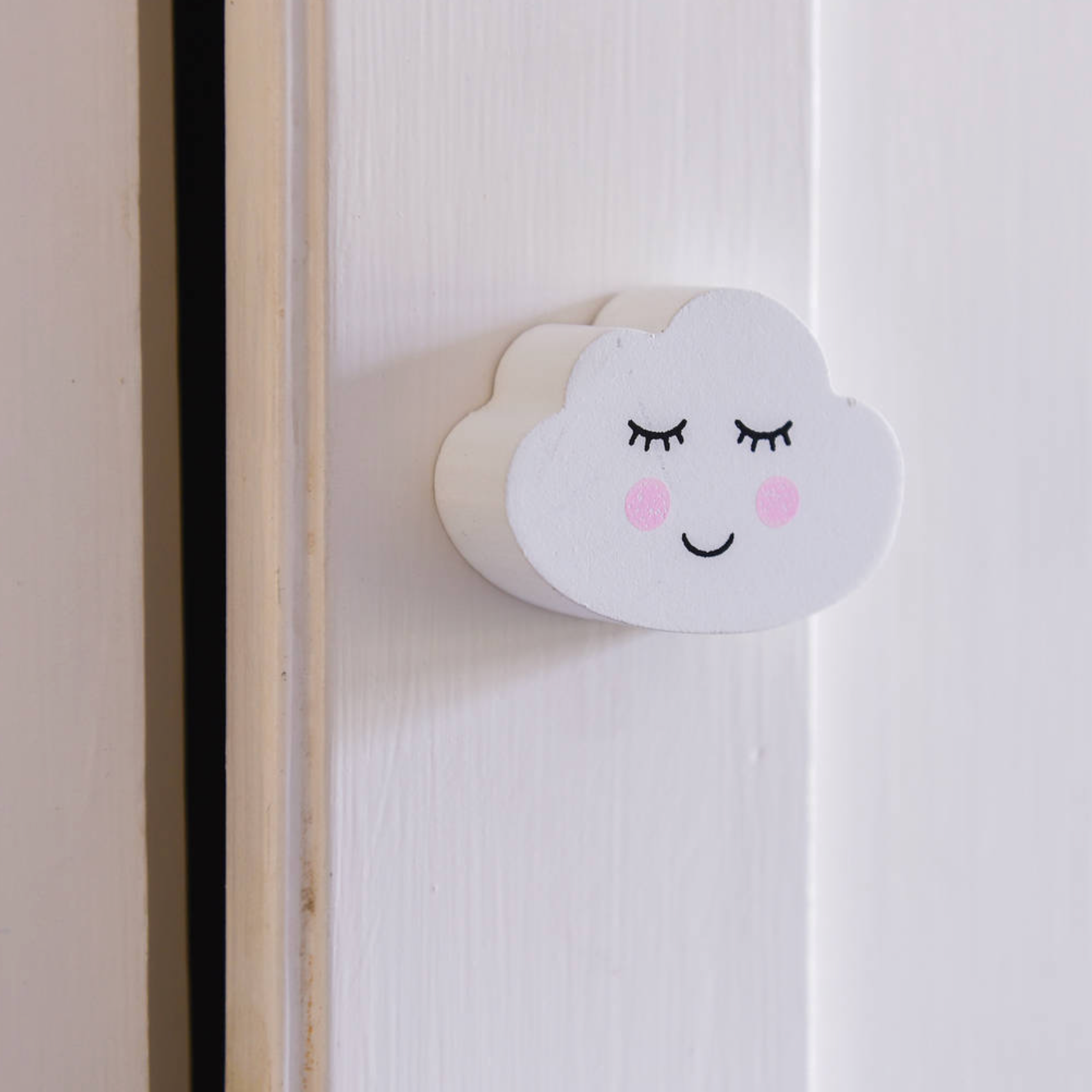 Happy Cloud Painted Wood Nursery Drawer Knob