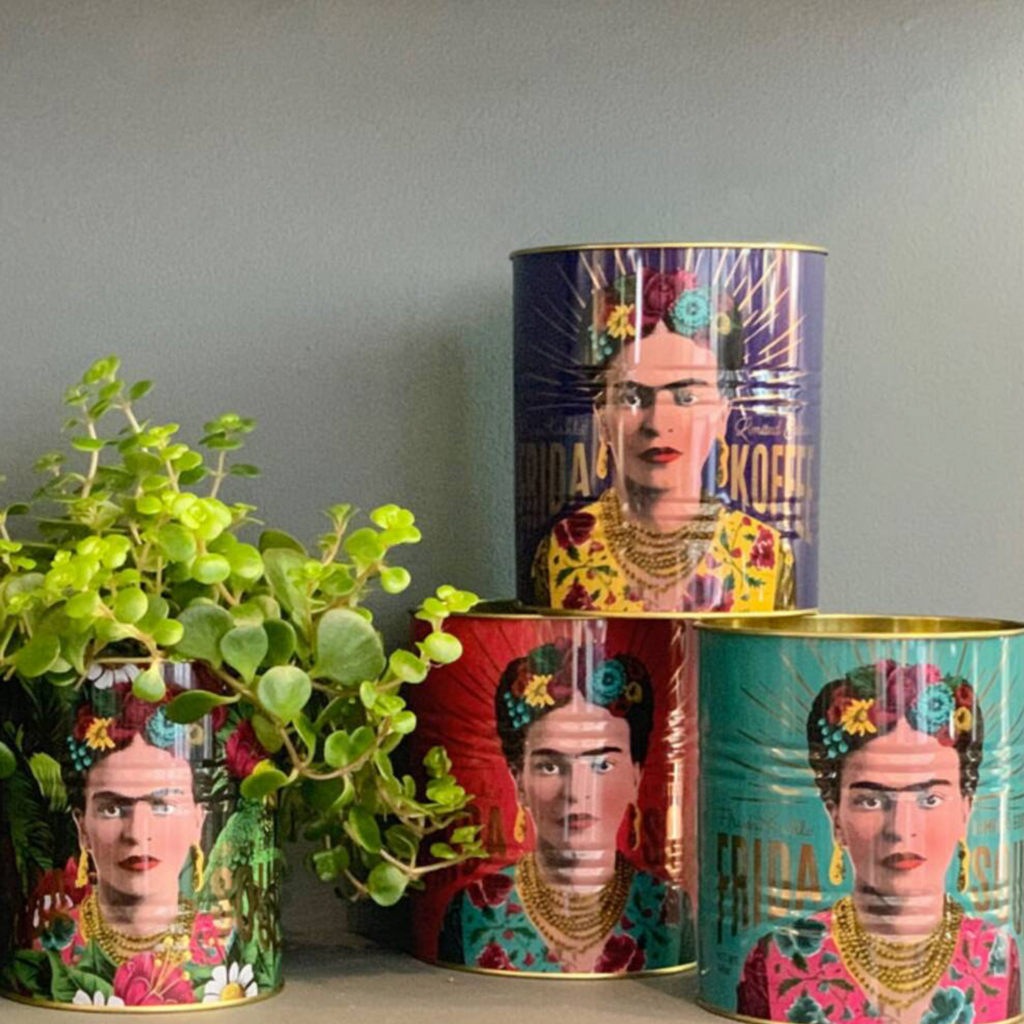 Set Planter & Storage Of Two Frida Kahlo Metal Tins