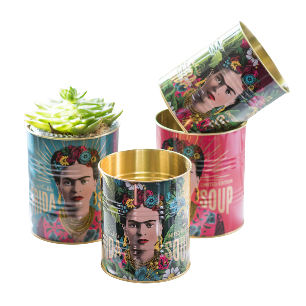 Set Planter & Storage Of Two Frida Kahlo Metal Tins