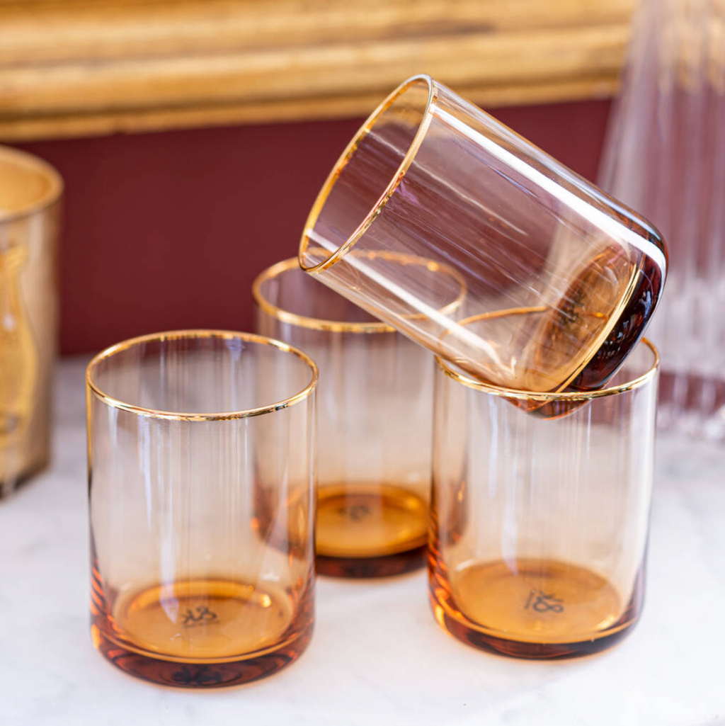 Set of Four Gold Rim Fine Glass Tumblers