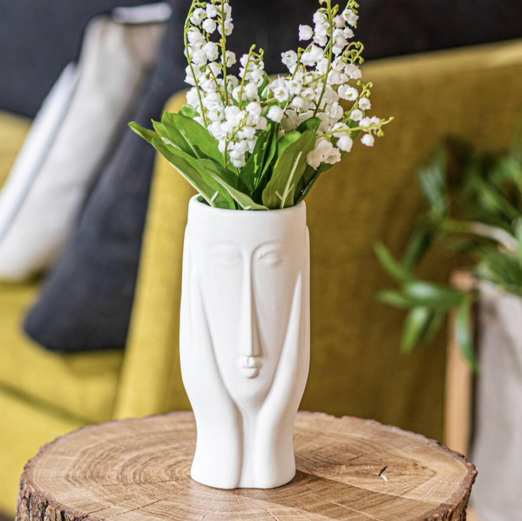 Elegant Matte White Face & Hands Stoneware Vase