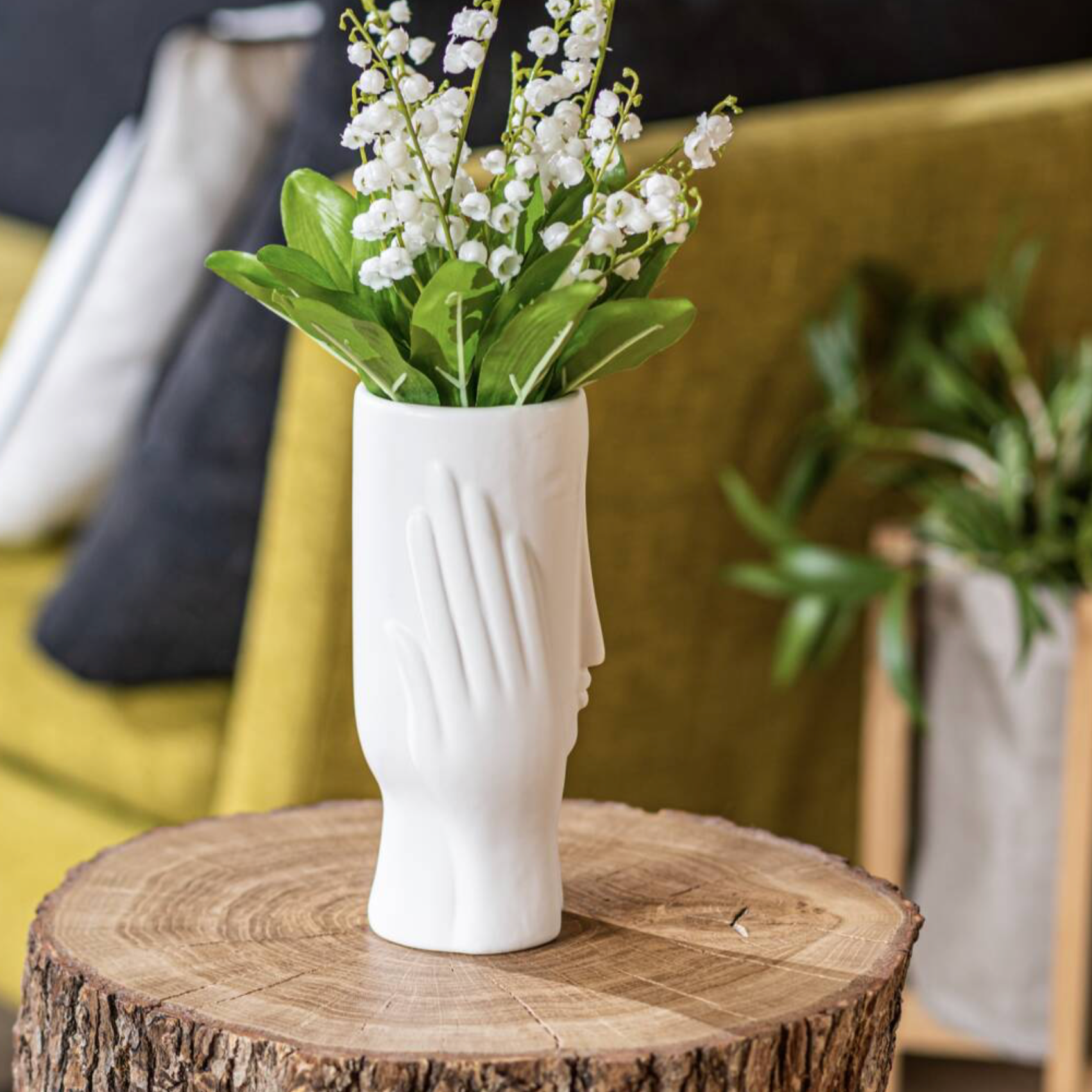 Elegant Matte White Face & Hands Stoneware Vase