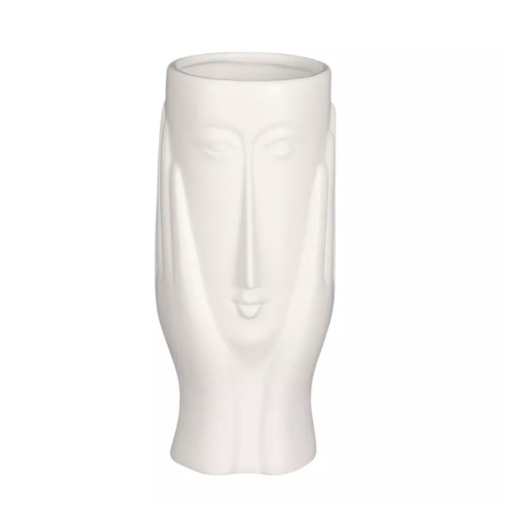 Elegant Matte White Face & Hands Stoneware Vase