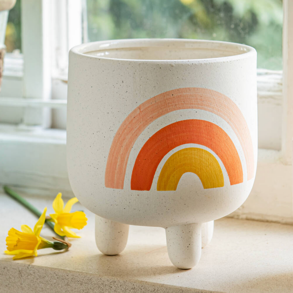 Hand Painted Rainbow Stoneware Planter Pot