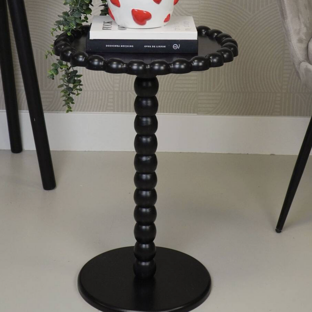 Beaded Side Round Pedestal Accent Table