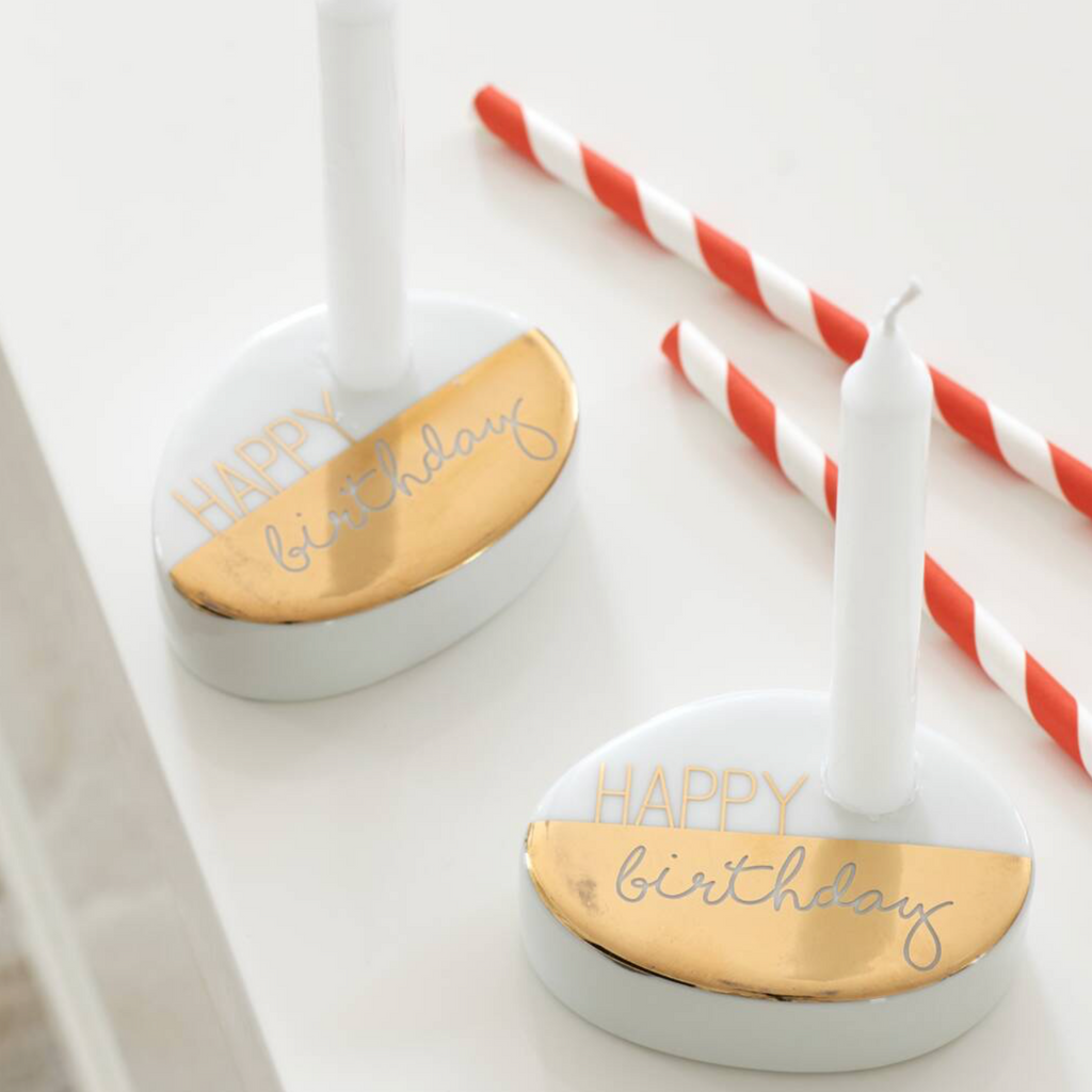 Happy Birthday Porcelain Candle Holder