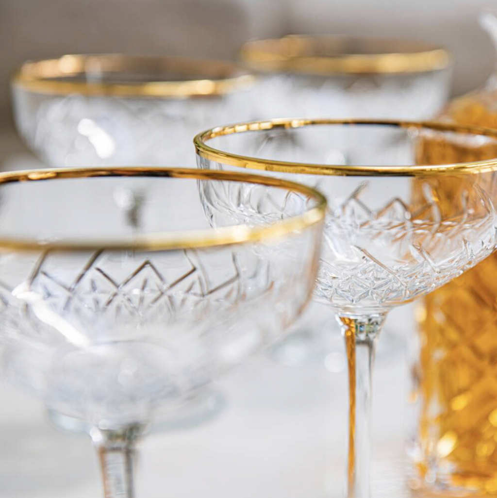 Set of Two Gold Rimmed Champagne Coupes