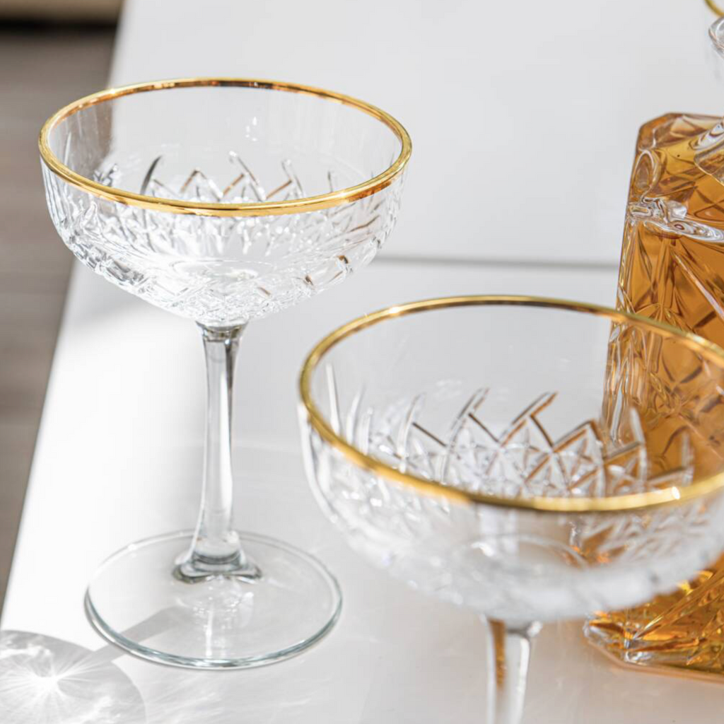 Set of Two Gold Rimmed Champagne Coupes
