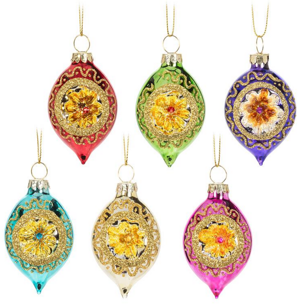 Set of Six Vintage Style Glass Baubles