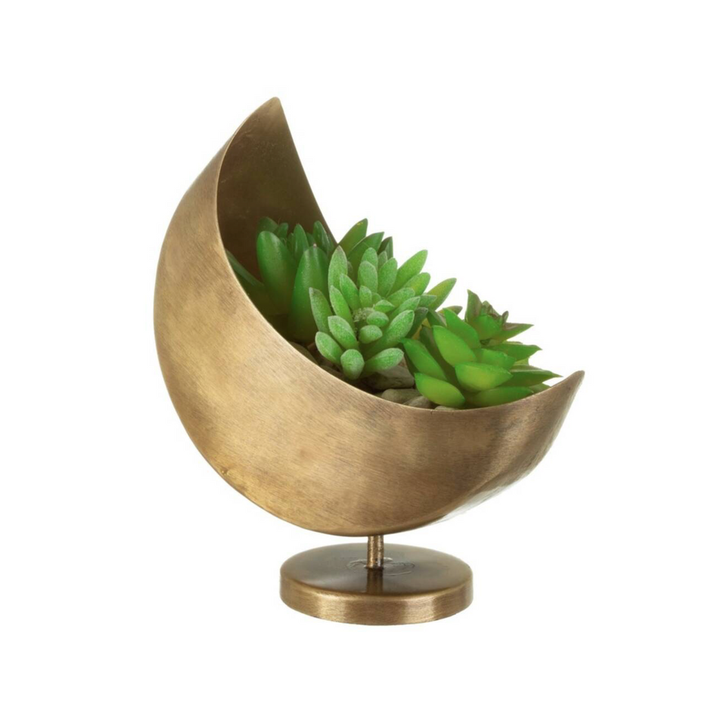 Rustic Gold Celestial Moon Metal Standing Planter