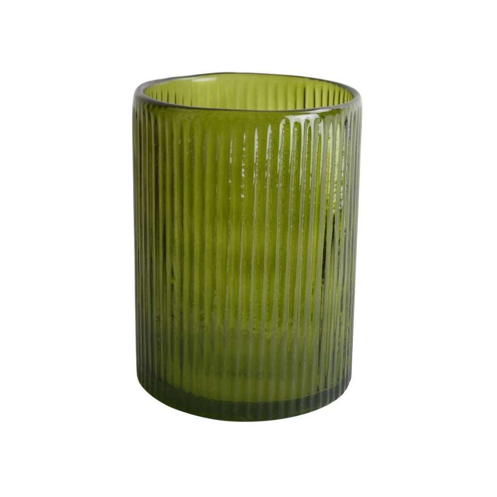 Vintage Green Ribbed Hurricane Glass Candle Holder