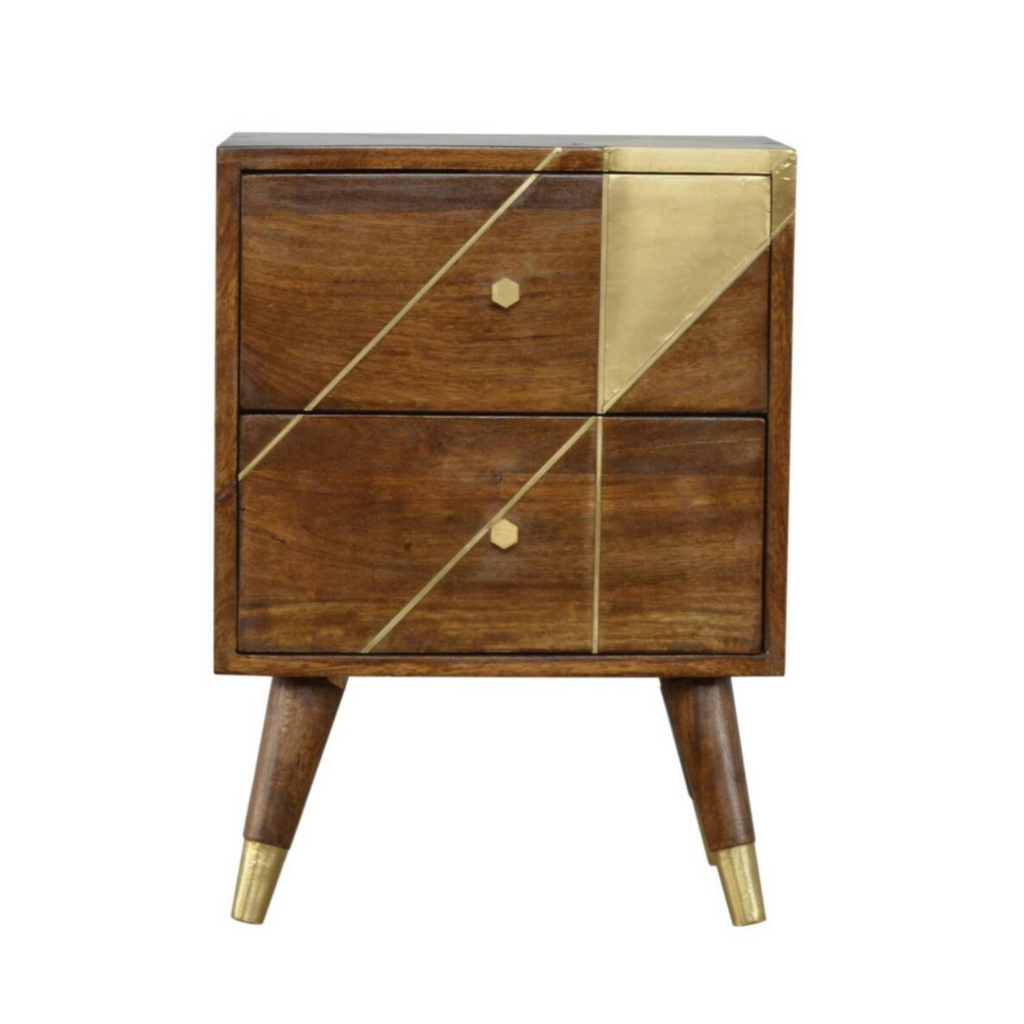 Mango Wood Geometric Bedside Table