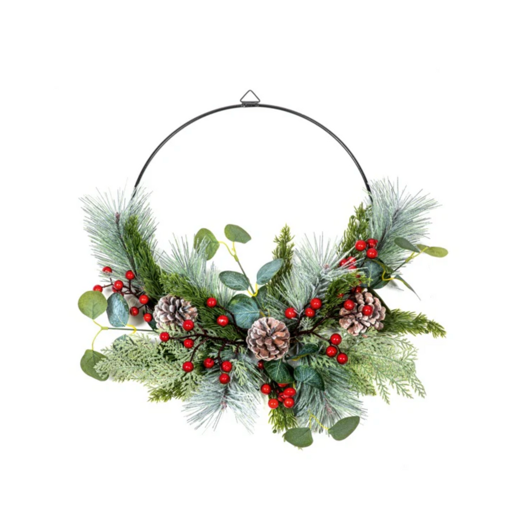 Red Berry Christmas Half Wreath With Christmas Ribbon