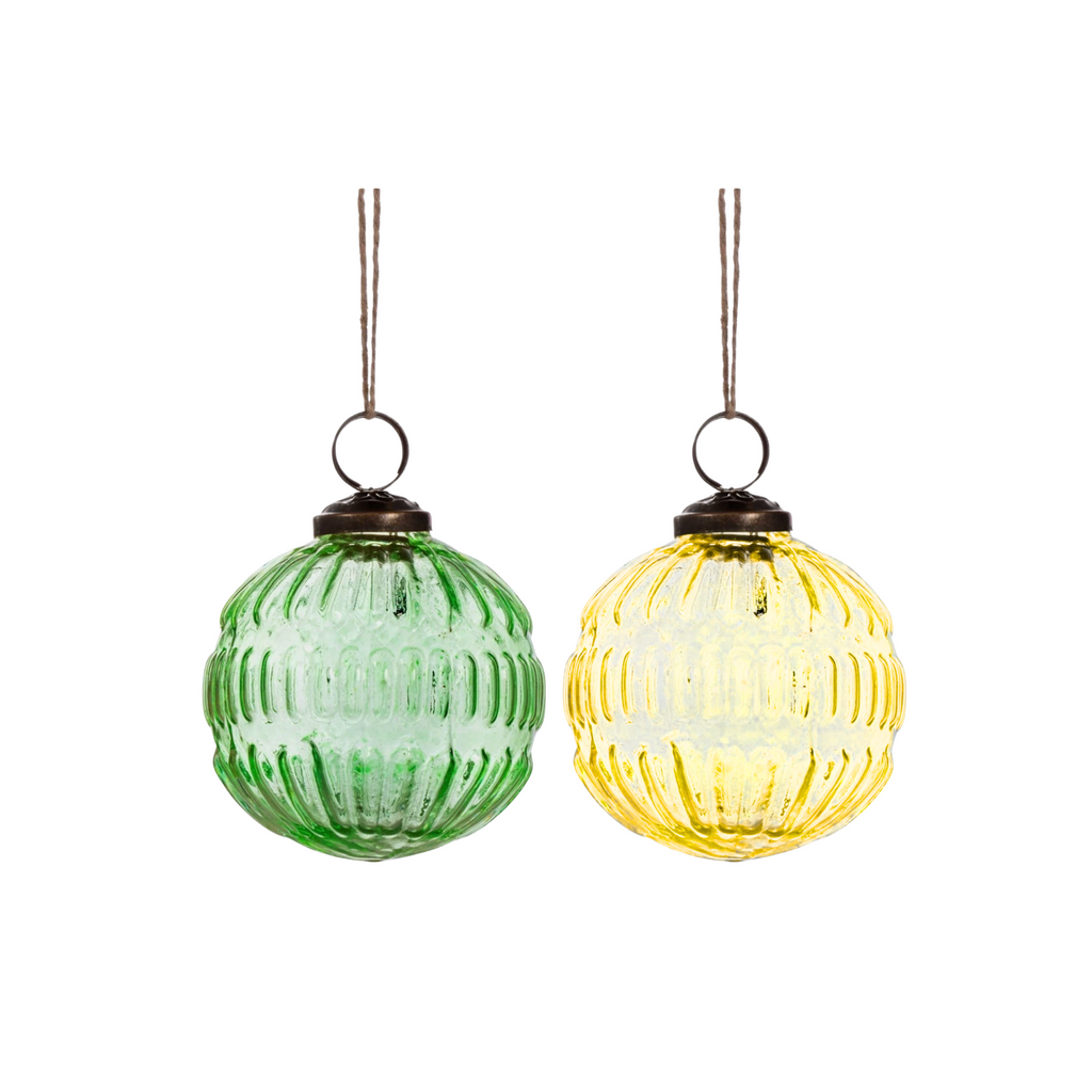 Vintage Green And Yellow Style Glass Baubles