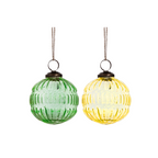 Vintage Green And Yellow Style Glass Baubles