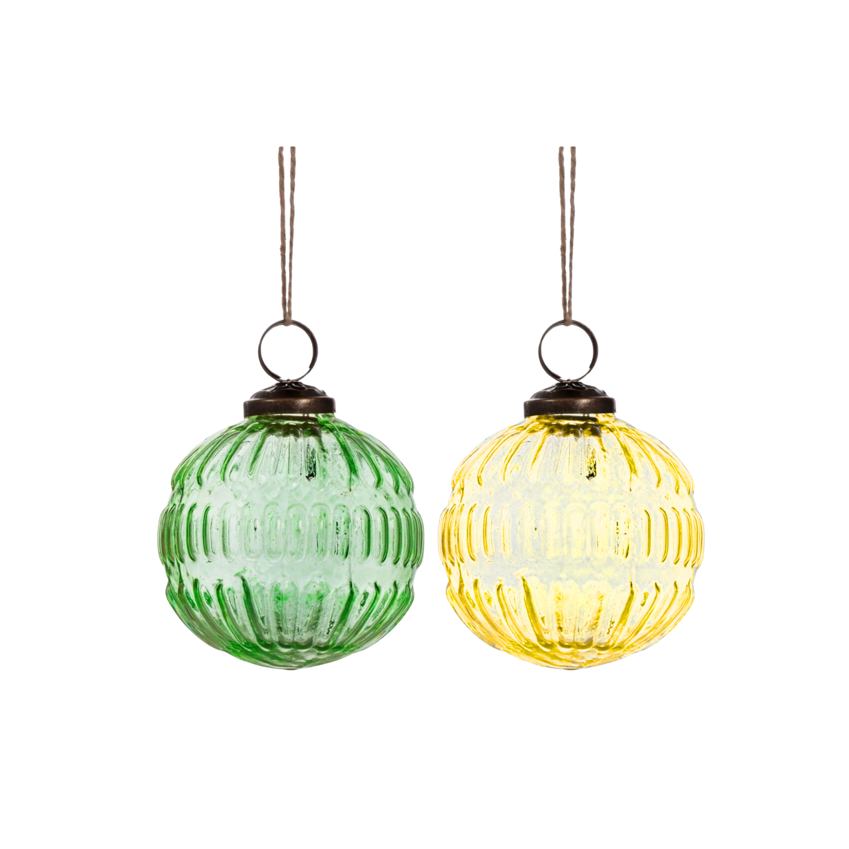 Vintage Green And Yellow Style Glass Baubles