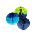 Three Blue And Green Ombre Paper Honeycomb Decorations