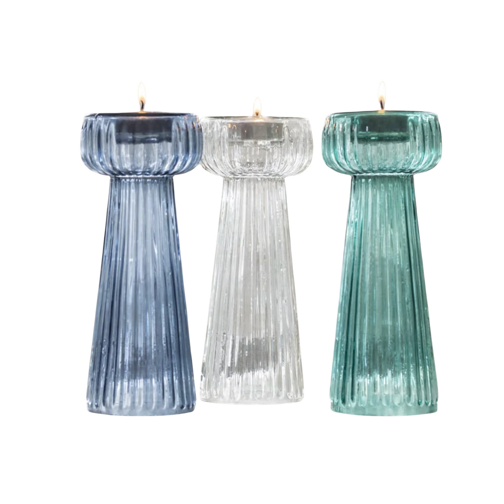 Tall Ribbed Glass T-Light Holder