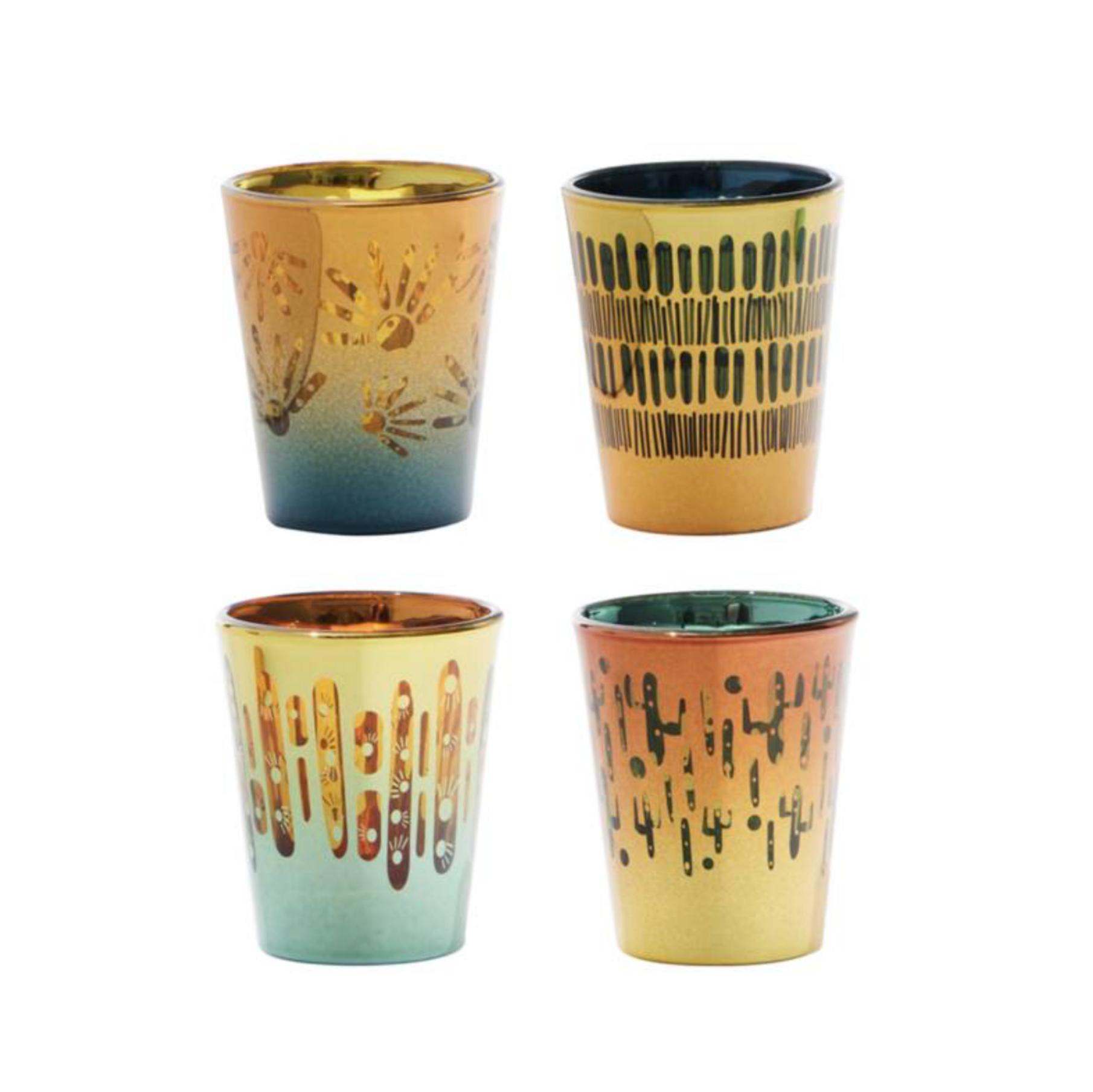 Set Of Four Electroplated Fiesta Shot Glasses