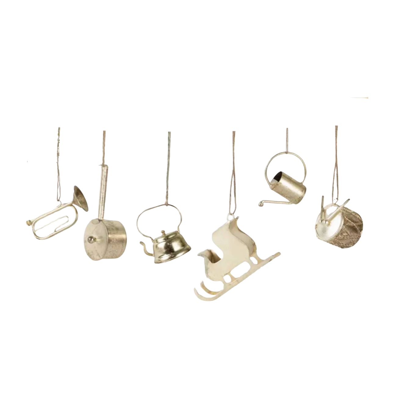 Six Silver Metal Christmas Decorations