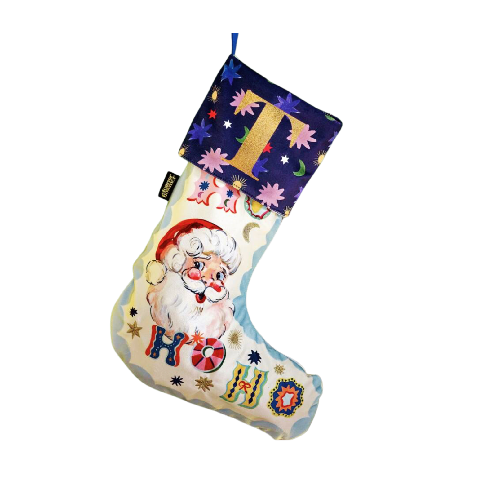 Embroidered Santa Velvet Stocking product listing screenshot showing price and product details