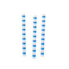 Blue and White Stripe Dinner Candles product listing screenshot showing price and product details