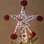 Product listing screenshot for Two Sided Pom Pom Padded Fabric Star Tree Topper showing price and product details