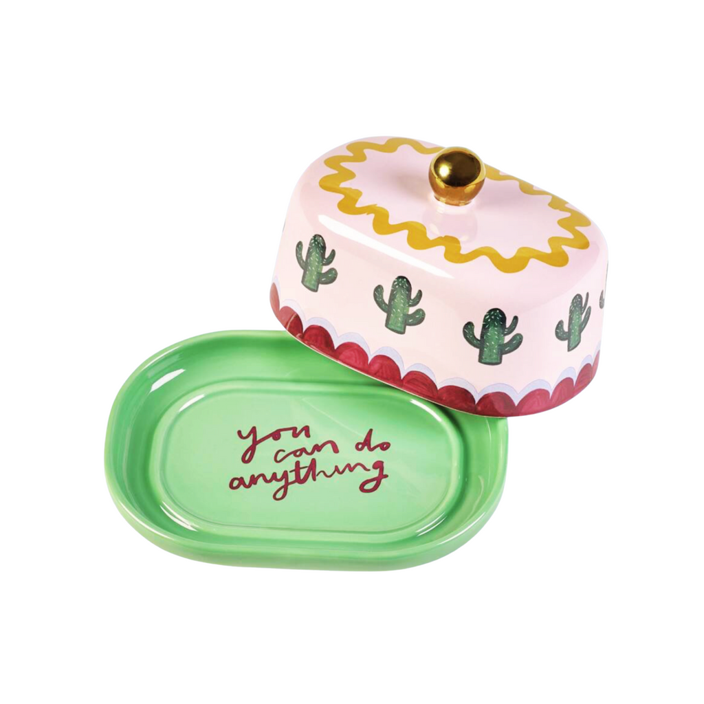 Pink And Green Cactus Design Butter Dish product listing screenshot showing price and product details
