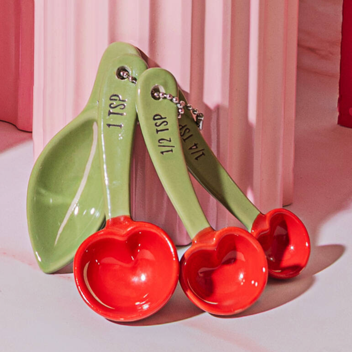 Cherry Ceramic Measuring Spoons product listing screenshot showing price and product details