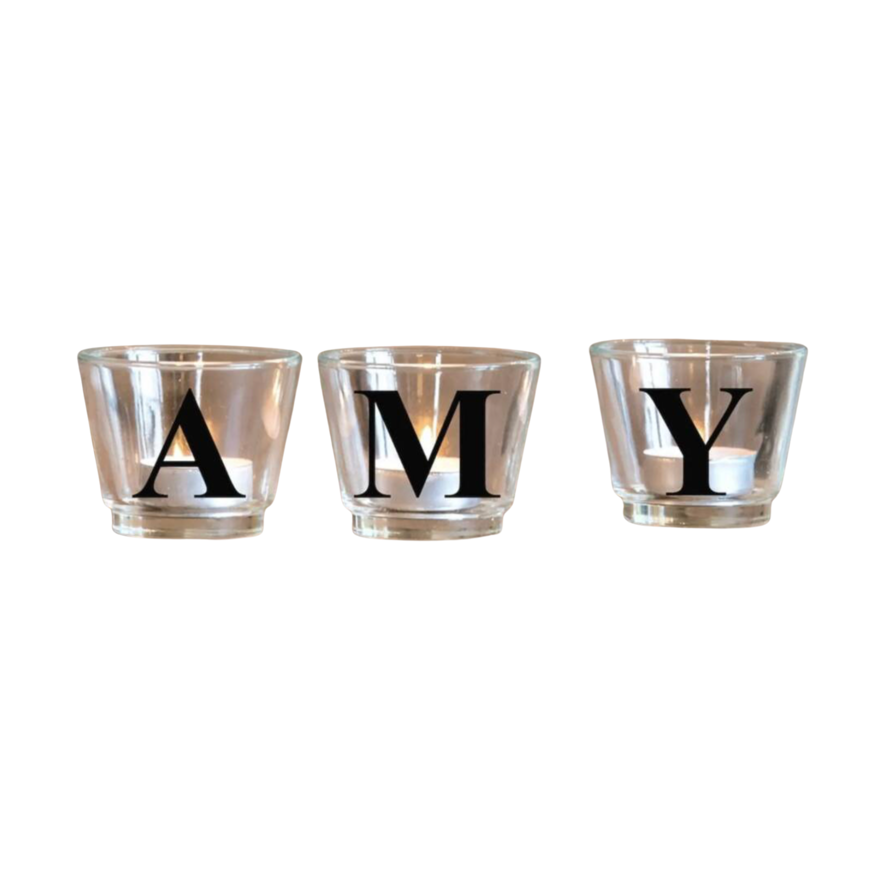 Personalised Letter Glass Votive product listing screenshot showing price and product details