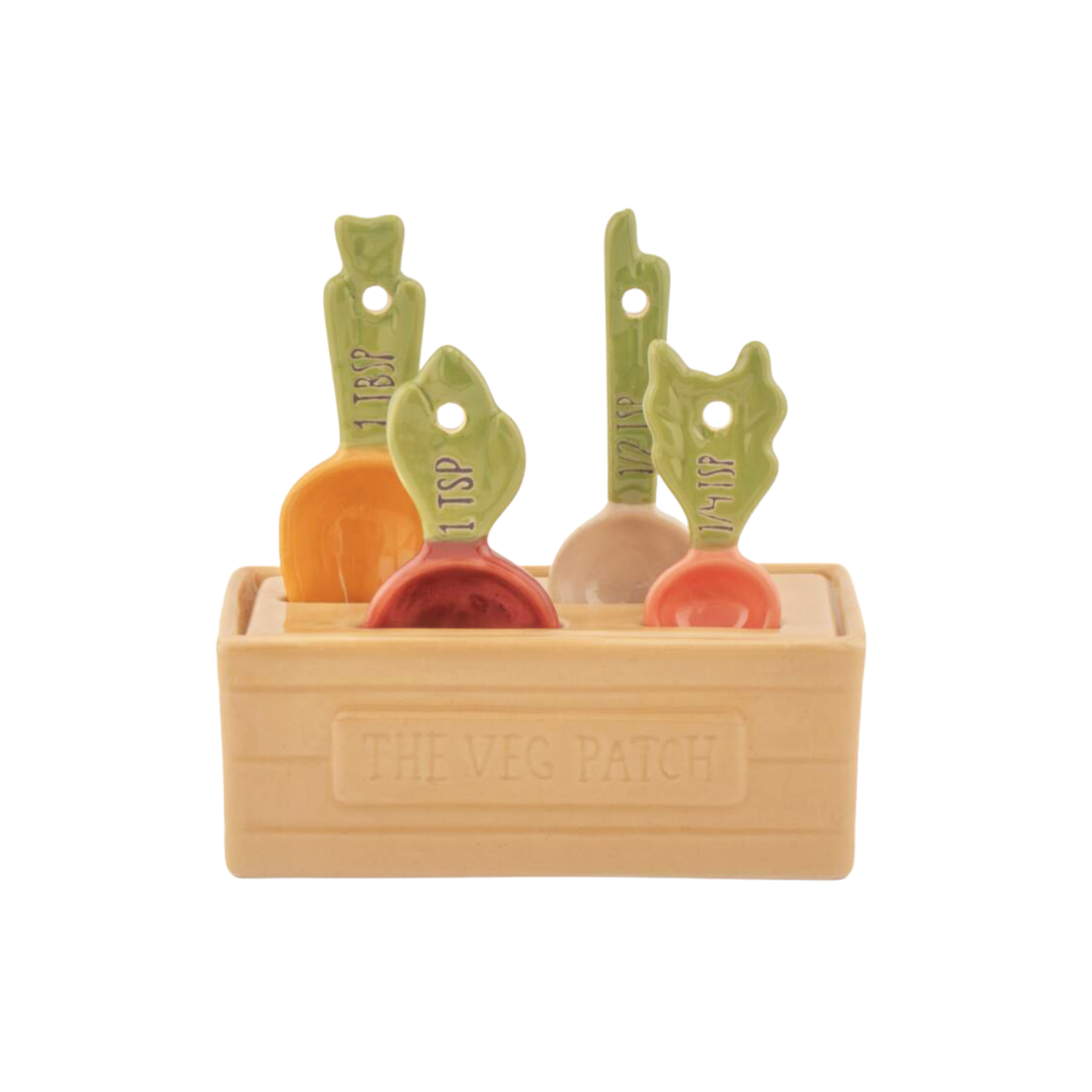Ceramic Vegetable Patch Measuring Spoons product listing screenshot showing price and product details