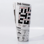 Daily Crossword Ceramic Vase close up showing the Daily Crossword puzzle with PARTY FRIENDS JOY and OPTIMISM answers in red