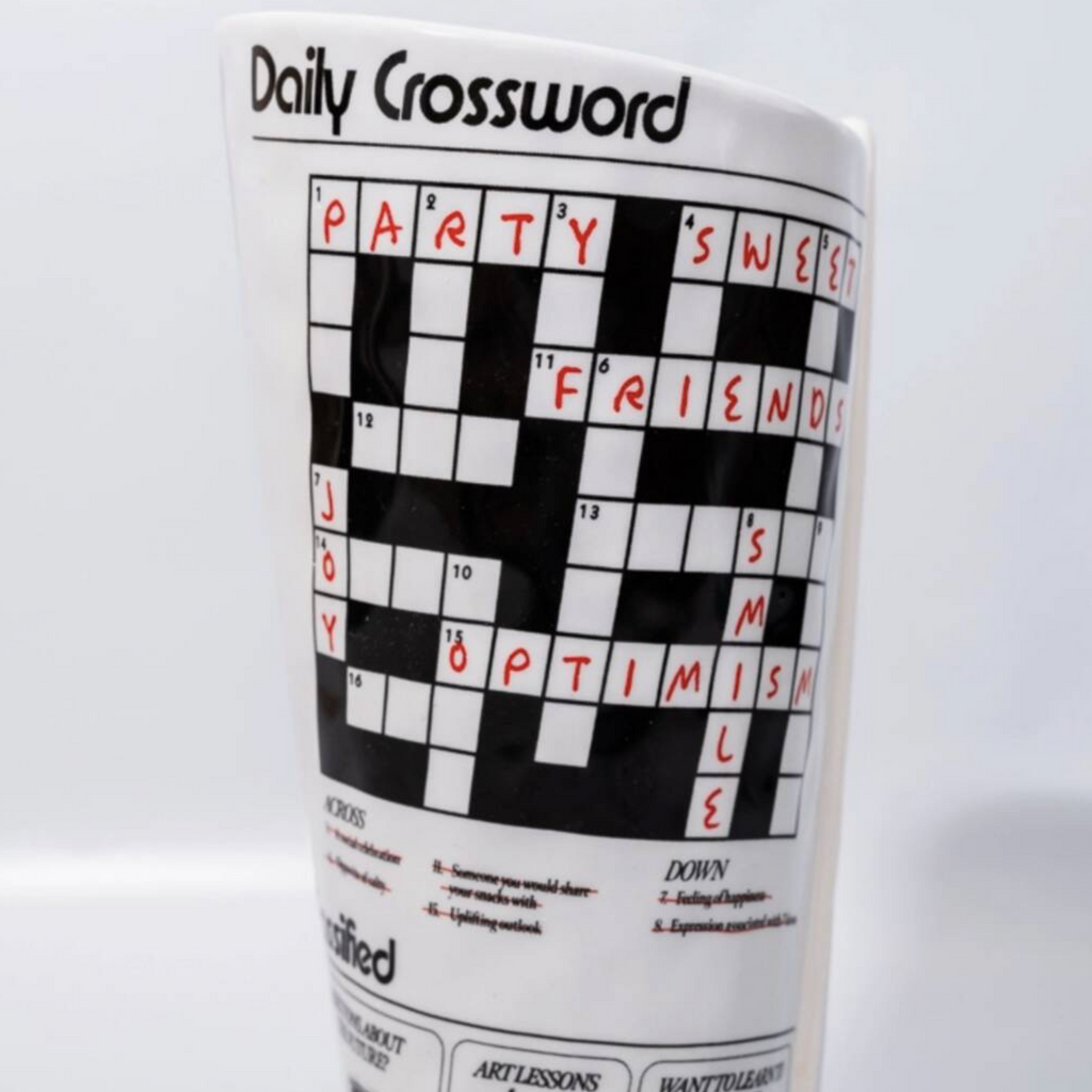 Daily Crossword Ceramic Vase showing the Classified section and crossword puzzle wrapping around the lower half of the vase