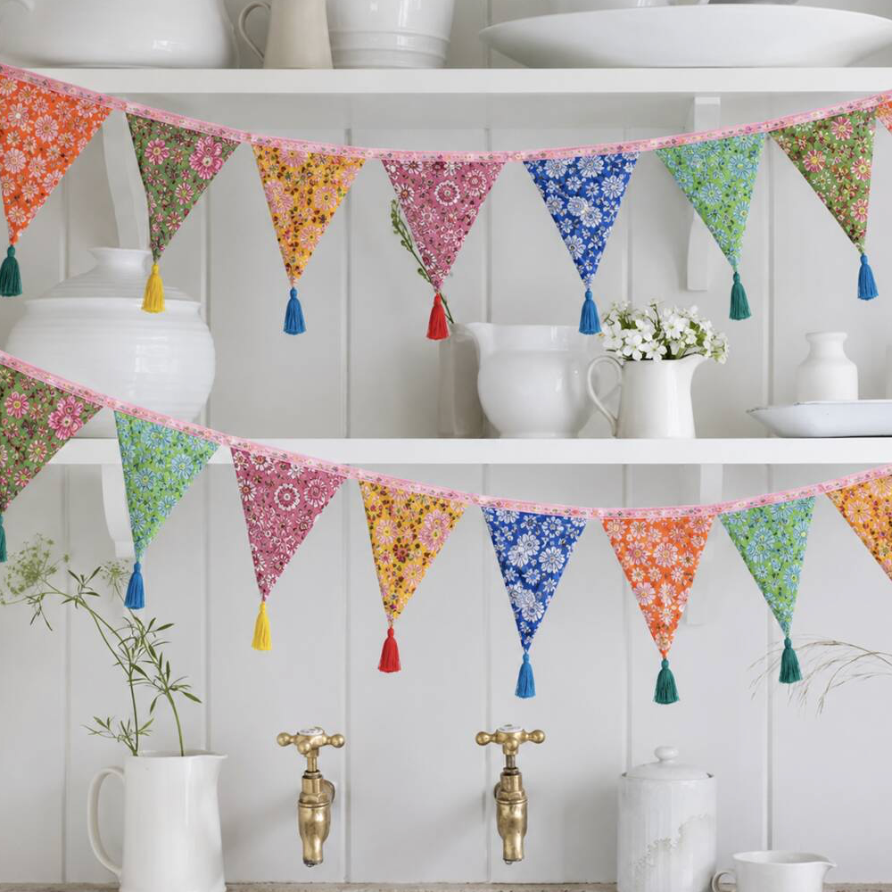 Hand Block Print Bunting With Tassels product listing screenshot showing price and product details