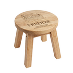 Underside of Personalised Noah's Ark Wooden Stool showing secret message May love health and happiness be yours always laser engraved on the base