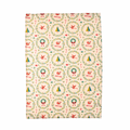 Christmas cotton tea towel with festive wreaths, robins, Christmas trees, ornaments and candy canes
