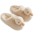 Pair of cute cream duckling slippers with fluffy duck faces