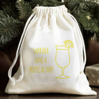 Personalised cotton gift bag with a tropical Pina Colada message and cocktail illustration