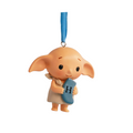 Personalised Dobby Christmas tree decoration holding a blue sock with a letter H, on a blue ribbon