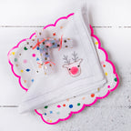 Hand-Embroidered White Cotton Reindeer Christmas Napkin