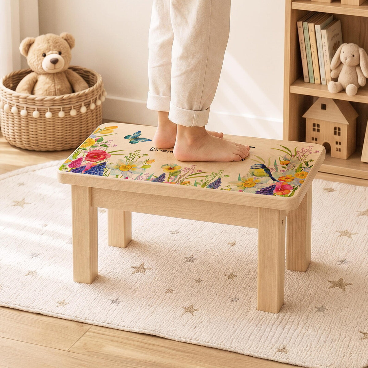 Personalised Wildflower Wooden Stool